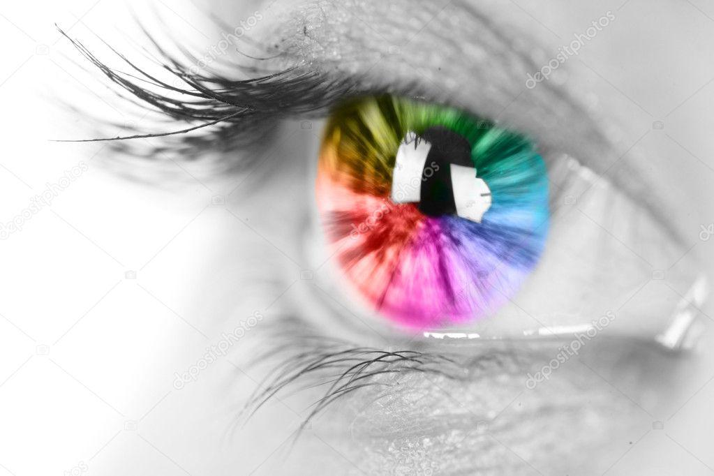 Abstract close-up of a human eye with vivid color treatment